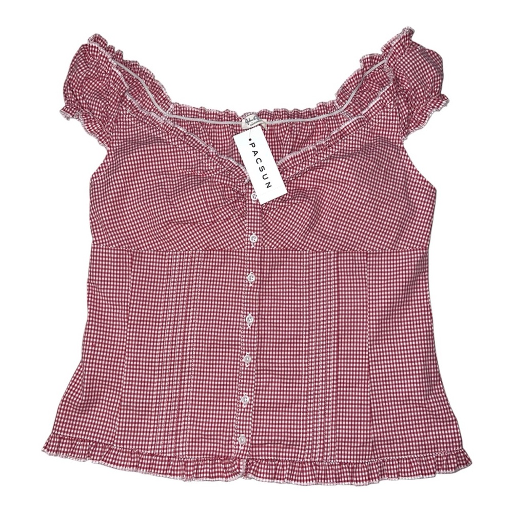 PacSun John galt Red Gingham Ruffle Button-Front Top